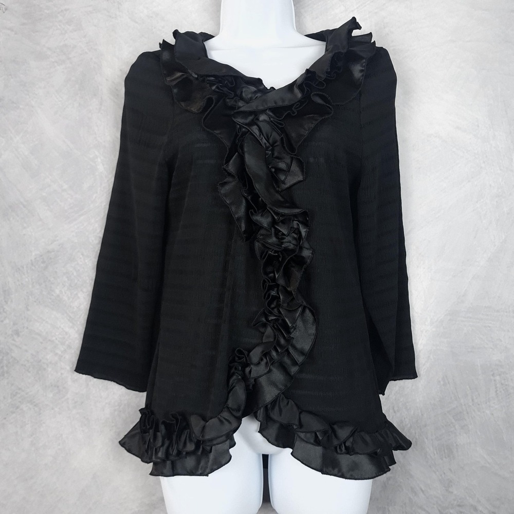 Vintage Romantic Victorian Top Womens Large Black Ruffle Dark Stretch Sheer
